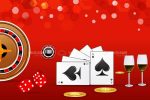 Gambling Theme with Card Suits, Roulette, Chips and Wine Glasses